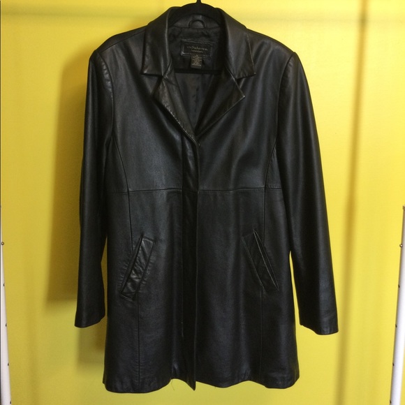 L Croft & Barrow black lambskin leather coat - Picture 2 of 16